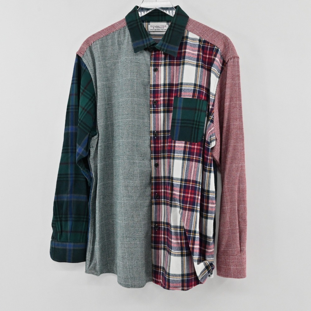 Roundtree Yorke Portuguese Flannel Shirt Mens Size XL Multicolor Plaid Cotton
